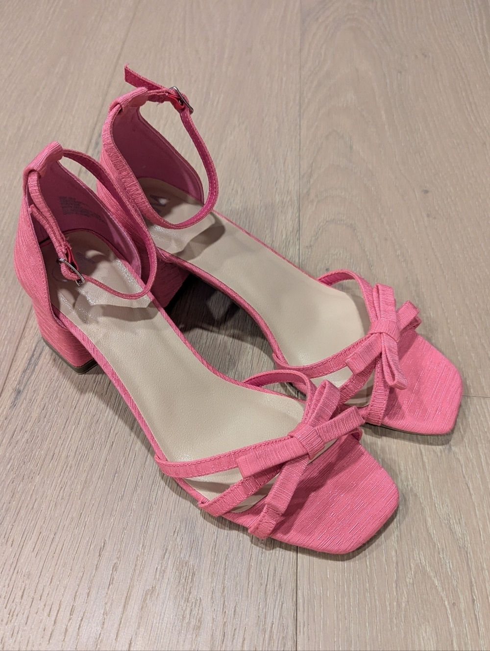 Pink Knotted Ankle-Strap Block Heels